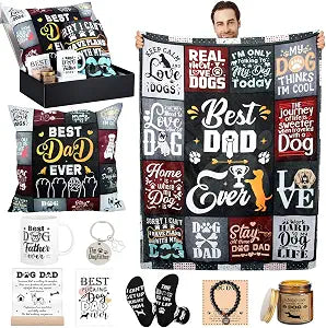 Remagr 11 Pcs Dog Dad Gifts for Men Father's Day Dog Lover Gift Set Includes Blanket Ceramic Cup Pillow Socks Keychain Candle for Dad Husband Brother
