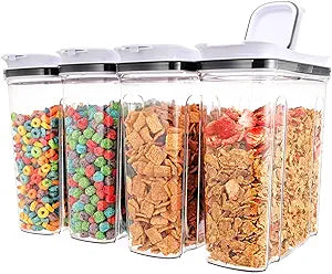 Cereal Containers Storage Set, Airtight Food Storage Container with Lid 4L/135.2oz,4PCS BPA-FREE Plastic Pantry Organization Canisters for Rice Cereal Flour Sugar Dry Food in Kitchen