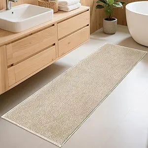 Bathroom Runner Rugs, Thin Absorbent Non-Slip Bath Mat, Quick Dry Low Pile Mats for Bathroom Floor Front of Bathtub,Shower Room,Sink,24"60",Light Coffee