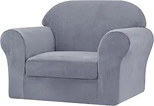 CHUN YI 2 Piece Velvet Armchair Cover Couch Covers 1 Cushion, Water Resistant Chair Slipcover with Arms, Non Slip High Stretch Thick Furniture Protector for Dogs Pets, Small, Grey