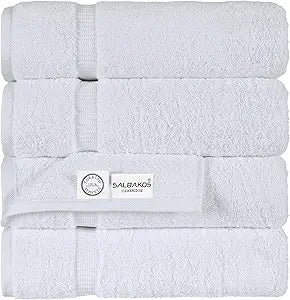 SALBAKOS 100% Turkish Cotton Bath Towels | 4 Piece Turkish Bath Towels White 27x54 Standard Size | Premium Hotel Quality, Super Absorbent, Thick, Plush Turkish Towel - Made in Turkey (White Pack of 4)