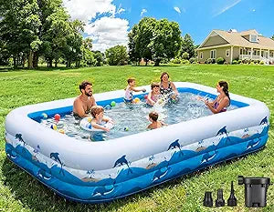 Extra Large Family Inflatable Pool, 130" x 72" x 22" Blow Up Pool for Kids & Adults, Thick PVC Kiddie Swimming Pool for Backyard Summer Fun