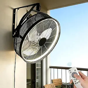 AHAWILL 20" Wall Mounted Fan with Lights, 360┬░ Adjustable Tilt,Garage Wall Mount Fan with Remote&APP, Plug in Wall Fan,6-Speed&Reversible Gazebo Fan,3CCT Dimmable&Timer for Toolroom,Patio,Warehouse