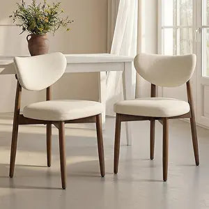 VASAGLE Wooden Dining Chairs Set of 2, Upholstered Kitchen Chairs with Solid Wood Legs, Ergonomic Curved Backrest, Built-in Handle, Mid Century Modern, for Kitchen Dining Vanity, Cappuccino Beige