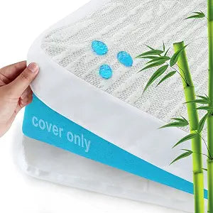 Mattress Topper Cover Protector Twin XL Size 3 Inch, 100% Waterproof Viscose Cooling Mattress Topper Encasement Zippered with Adjustable Straps, Fit Memory Foam Mattress Topper