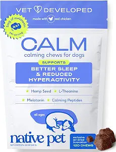 Native Pet Calming Chews for Dogs Medium Breed - 60 Calming Dog Treats - Hemp Seed, Melatonin, L-Theanine - Supports Calm Behavior - 120 Chews