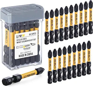TGFTGF 20-Piece #2 Phillips Bits, 2 Inch S2 Alloy Steel Phillips Impact Driver Bits, Magnetic CNC Machined Tips PH2 Bits, Long-Lasting Torque Transfer Driver Bit Set With Storage Box, Automotive Home