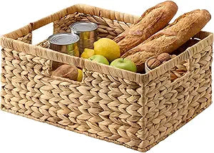 StorageWorks Extra Large Wicker Baskets for Organizing, Water Hyacinth Storage Basket with Built-in Handles, 1 Pack