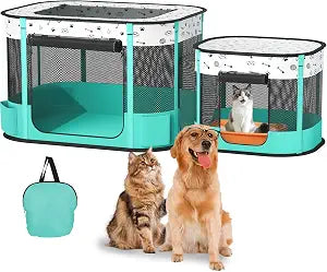 Portable Cat Playpen, Foldable Pet Dog Playpen, for Kitten Puppy Play Pen Indoor/Outdoor, Cats Enclosure Cages Tent with Carrying Case, 600D Oxford 8-Rods, 32"x24"x22"