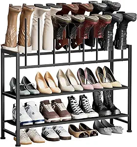 DIMJ Boot Rack 4-Tier - Black Metal Boot Storage Rack for Tall Boots Organizer Tall Boots, Multiuse Shoe Rack for Boots, Sneakers, High-Heel, Entryway, Fit for 8 Pairs, Black