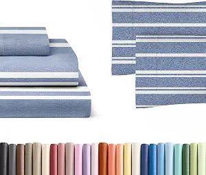 Blue Stripes 3-Piece Sheet Set & Pillowcase Bedding Bundle (Twin XL Size) - Bed Set Includes Complete Twin XL Sheet Set & 2 Twin XL Pillowcases - Hotel Luxury Cooling Sheets & Pillowcase Bedding Set