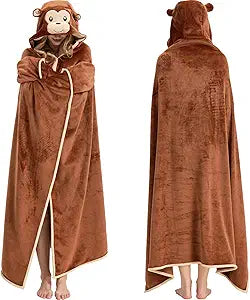 Cozy Wearable Monkey Blanket Hoodie - Soft and Warm Flannel Oversized Animal Hooded Blanket Cloak, Monkey Gifts for Women