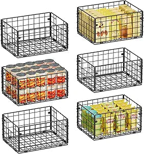 X-cosrack Metal Wire Basket Pantry Baskets Foldable Cabinet Organizers with Handles-6 Pack-12"x9"x6", Food Storage Freezer Organizer Bins for Kitchen Bathroom Laundry Closet Garage - Patent Design