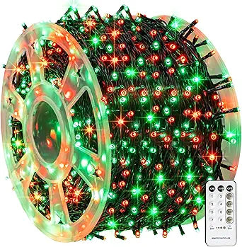 Dazzle Bright Outdoor Christmas String Lights, 1000 LED 328 FT Plug in Fairy Light with Remote Control 8 Modes & Timer, Waterproof Decoration for Home Garden Yard Xmas Wedding, Red & Green