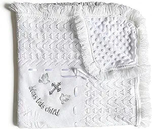 Baptism Gifts for Boys Girls Baby Shower White Crochet Christian Baby Blanket Soft Minky Dot Christening Towel