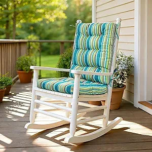 Rocking Chair Cushion Indoor 17x17 inch, Water Resistant Tufted Pads for Rocking Chairs, Non-Slip Chair Cushions for Outdoor Furniture, Green Stripe