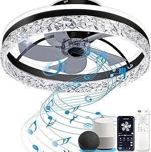 Ceiling Fan with Light, Low Profile Flush Mount Ceiling Fan with Bluetooth Speaker, Smart Ceiling Fan with Alexa & Google Assistant, Voice/APP/Remote Control, 6 Speeds