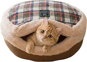 Cat Bed Cave - Enclosed Hideaway with Detachable Lid & Mat for Kitten (Brown)