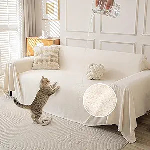 Waterproof Couch Covers for 2 Cushion, Non Slip Cat-Scratch Resistant Sofa Couch Covers for Dogs, Pet Friendly Couch Protectors Slipcovers, Washable Furniture Covers for Pets, 71" x 102",Ivory