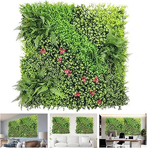 TANG 40"x40"-1PC Artificial Greenery Boxwood Panels Grass Wall Panel, Faux Privacy Fence Ivy Screens Backdrop Fake Hedge for Indoor Outdoor Wedding Dcor, Style-9