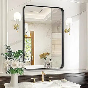 Bathroom Wall Mirror Over Sink - 24x32 Inch Black Matte Framed Mirror for Restroom, Rectangle Matal Frame Black Vanity Mirror for Bathroom, Entryway, Living Room, Fireplace