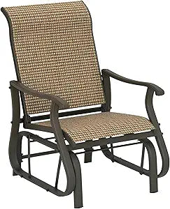 Outsunny Outdoor Glider Chair, Gliders for Outside Patio with Steel Frame and Mesh Fabric for Backyard, Garden, and Porch, Light Mixed Brown