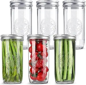 Anwoi Mason Jars 24 oz Wide Mouth with Measurement Marks  6 Pack Glass Canning Jars with Airtight Leakproof Lids & Bands, BPA-Free for Meal Prep, Fermentation, Pickling & Storage(clear 6pack 24oz)