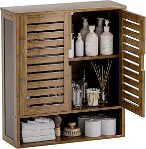 SMIBUY Bathroom Cabinet Wall Mounted, Bamboo Over-The-Toilet Storage Organizer, Space Saver Medicine Cabinet with 2 Door and Adjustable Shelves (Walnut)