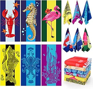 Peryiter 6 Pcs Oversized Microfiber Beach Towels Large Quick Dry Pool Towels Absorbent Camping Travel Blanket Set for Women Men Bath Beach (Summer Style,28 x 59 Inch,Vibrant Colors)