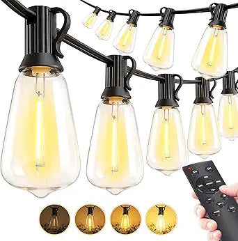 MGVIH Outdoor String Led Patio Lights: 65Ft 20M Outside Waterproof Light with Remote Dimmable ST38 Shatterproof Bulb Connectable Hanging Outdoor Electric Lighting for Backyard Yard Gazebo Porch Party