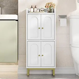 Hzuaneri Bathroom Cabinet, Small Storage Cabinet with 4 Doors, Bathroom Organizers and Storage Cabinets with Adjustable Feet. Cabinets Freestanding for Living Room, Kitchen, 7.1"D x 14.6"W x 32.7"H