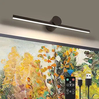 ZitoStory Battery Operated Picture Light with Remote,Wireless Dimmable Art Lights for Paintings Rechargeable Gallery Light Artwork Lighting for Canvas, Portrait (Black,15.35'' Inch)