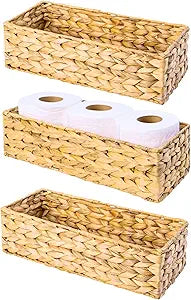 M4DECOR Set of 3 Wicker Toilet Paper Holders  Toilet Tank Basket, Back of Toilet Basket, Wicker Baskets for Storage and Decorative Bathroom Organization