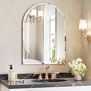 Frameless Arched Bathroom Mirror, 22" x 30" Frameless Arched Mirror with Beveled Edge for Bathroom, Living Room, Bedroom, Entryway, Dining Room