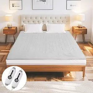 Eydna Electric Mattress Pad King Size 78"x80" with 10 Hours Auto Off 4 Heat Setting Dual Controller Fit Up to 15 Inch Deep Pocket, Machine Washable - Light Gray