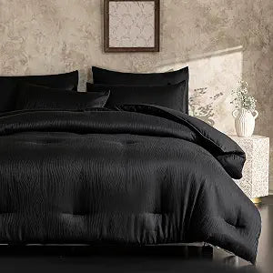 SheRest Black Textured Duvet Cover King Size - 3 piece Soft Microfiber Bedding Set with Zipper Closure & 8 Corner Ties, Includes 1 Duvet Cover 104x90 Inches & 2 Pillow Shams, Comforter Not Included