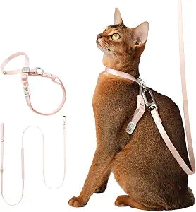 Cat Harness and Leash Set, Escape Proof Figure 8 Cat Harness Adjustable Anti-Choke Quick Release w/QR Tag, Soft Thin Crossbody/Waist Leash and Harness Set for Cats22lbs (Blush Pink, S)