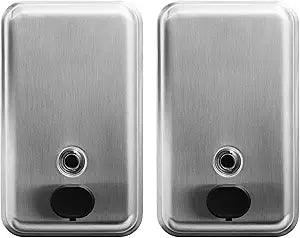 Commercial Soap Dispenser Wall Mount - 37oz (2-Pack), Heavy Duty, Stainless Steel Manual Soap Dispenser for Bathrooms with Corrosion Proof Lining and Anti-Leak, Patent-Pending Pump Design