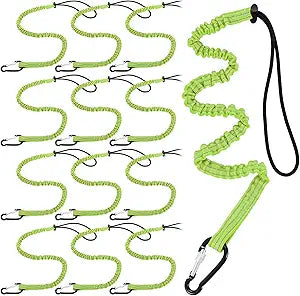 12 Pack Tool Lanyard with Single Metal Buckle and Adjustable Loop End, Standard Length, Maximum Weight Limit 8KG/ 17.6lb, with Aluminum Screw Lock, Retractable Shock Cord Stopper (Green)