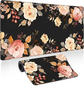 Colorful Flowers Large Mouse Pad,35.7"X 15.7" Pink Floral Desk Mat for Keyboard and Mouse,Women Girls Mousepad Desk Pad with Stitched Edge Non-Slip Rubber,Waterproof Gaming Computer Mice Mat Protector