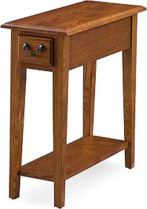 Leick Home Haven Ridge End Table, Solid Wood, 1 Storage Drawer, Bottom Display Shelf, Narrow, Easy-Assembly, Medium Oak, 24.0 in. L x 10.0 in. W x 24.0 in. H, 9017-MED