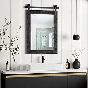 Farmhouse Bathroom Mirror for Over Sink 22x32 Black, Rustic Western Barn Decor Bathroom Vanity Mirror, Wall Mirror for Bathroom, Living Room, Bedroom, Entryway