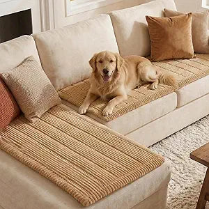 Britimes 2 Pieces Sectional Couch Covers for L Shape Sofa, Fuzzy Dog Couch Cover for 3 Cushion Couch, Non Slip Plush Sofa Slipcover, Washable Furniture Protector from Pets (Camel, 28" x 59"/70x150cm)