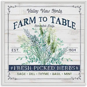 Fresh Picked Herbs Farmhouse Kitchen, 17 x 17 Inch Framed Gicle Print