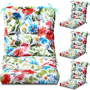 Hoteam 4 Set Outdoor Patio Chair Cushions 20 x 42 in Deep Seat Waterproof Patio Cushions Set for Furniture Replacement Removable Seat and Back (Flower)