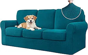 CHUN YI 7 Piece Couch Covers Sofa Covers Washable, Stretch Sofa Slipcovers for 3 Cushion Couch with Seperate Backrest and Cushion Covers, Anti Slip Furniture Protector for Dogs Pets (Large, Teal)