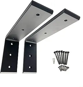 Dmax Heavy Duty L Brackets for Shelves, Countertop Brackets, Wall Shelf Bracket, Mantel Brackets | Black, 10" x 6" x 2.5" | 2 Pack | 3/8" Thick Steel, Supports 300 lbs, Floating Design
