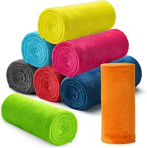8 Pcs Flannel Fleece Throw Blanket Bulk 50 x 60 in Soft Fleece Throw Blankets Coral Bed Sofa Bulk Color Winter Warm Pet Blanket for Home Office Wedding Season Gift Homeless Donation (Bright Colors)
