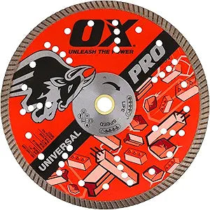 OX Tools 9 inch Universal Dry/Wet Cutting Diamond Blade for Concrete Saw, Cuts Concrete, Granite, Metal, Natural Stone, and Tiles - 5/8 inch - 7/8 inch Bore, Continuous Turbo Segments, OX-PU10-9