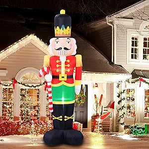 B&D 8FT Christmas Inflatables Nutcracker Soldier Outdoor Decorations, Christmas Blow Up Nutcracker Decorations with Candy Cane Built-in LEDs Inflatable Xmas for Holiday Party Outdoor Lawn Garden Decor